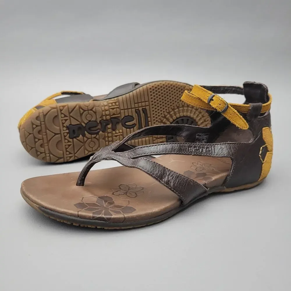 Merrell Lotta Gladiator Sandals Brown Leather Ankle Strap Comfort Shoes 8